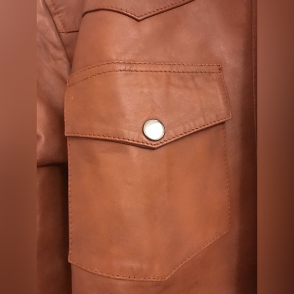 Mens Brown Leather Western Style Shacket (Shirt/Jacket) - Picture 3 of 8